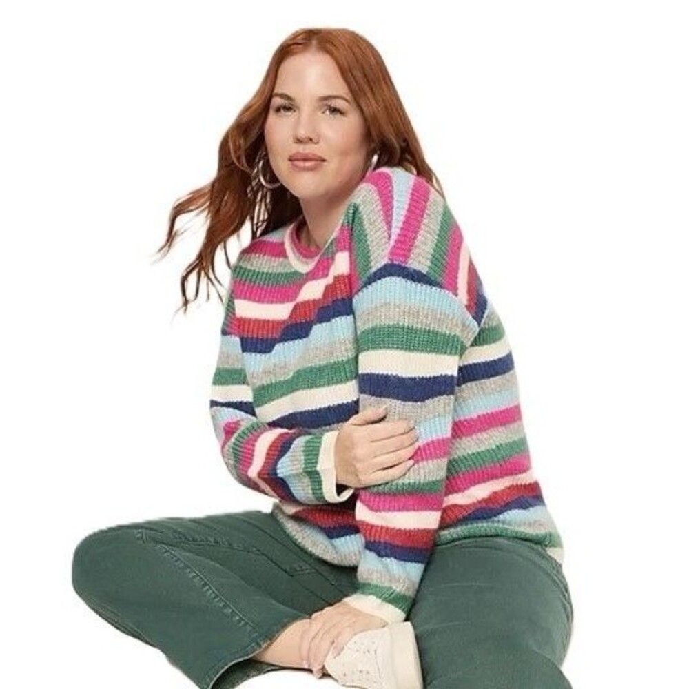 Lane Bryant Crew Neck Pullover Sweater Multi-Color Stripe Womens Size 26/28